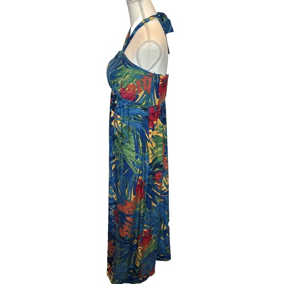 Soma Womens Halter Maxi Dress Soft Jersey Medium Tropical Hawaiian Vacation - Picture 5 of 7